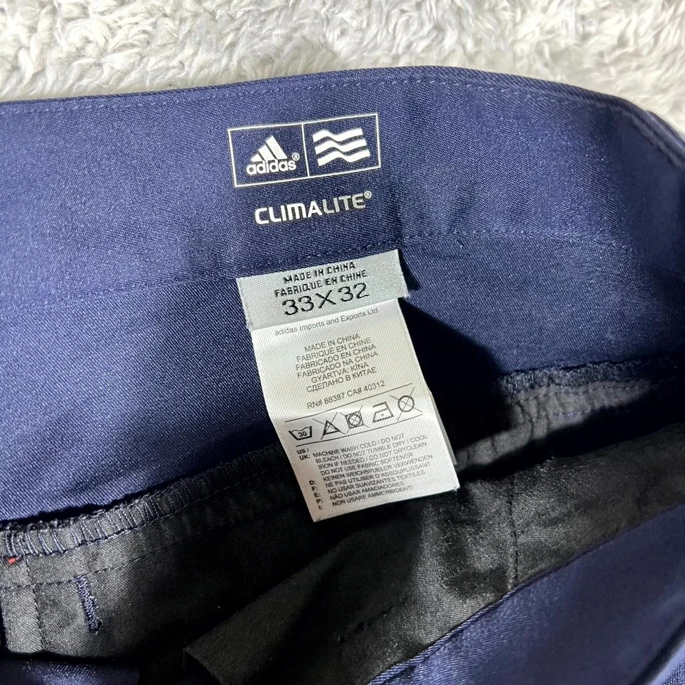 Adidas Climalite Golf Pants Mens 33x32 Navy Blue Flat Front Resort Performance